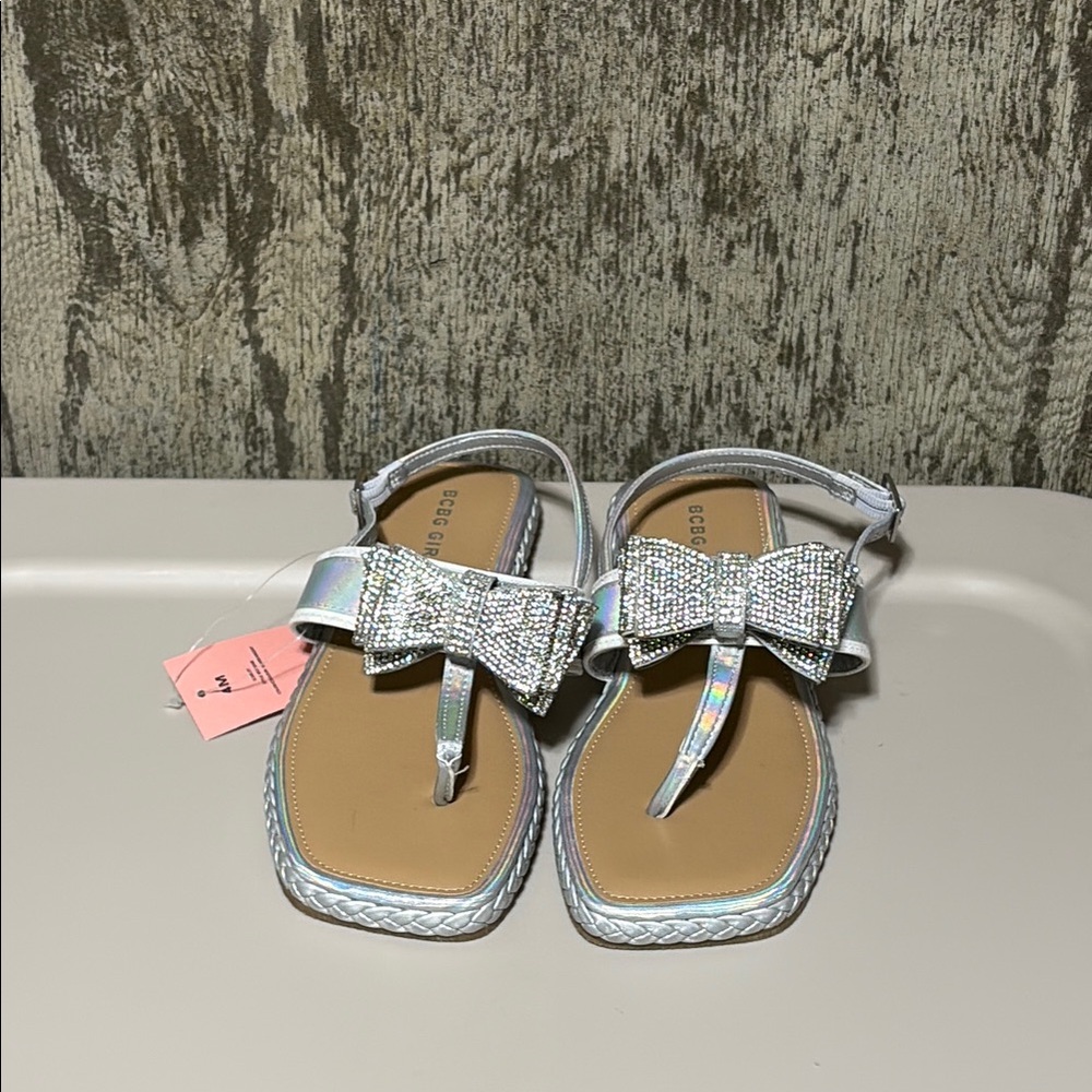 Bebe Girls' Silver Sandals with Bow